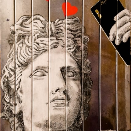 Dessin de perséphone sur des planches de bois